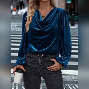 Elegant Blue Velvet Women's Top